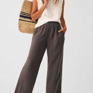 Faherty Dream 100% Organic Cotton Gauze Charcoal Wide-Leg Pants Size L